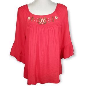 ZAC & RACHEL RED BEADED BOHO-INSPIRED BLOUSE SZ.S EUC